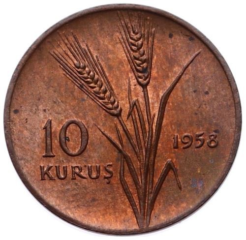 10 Kuruş 1958 Ön Yüz