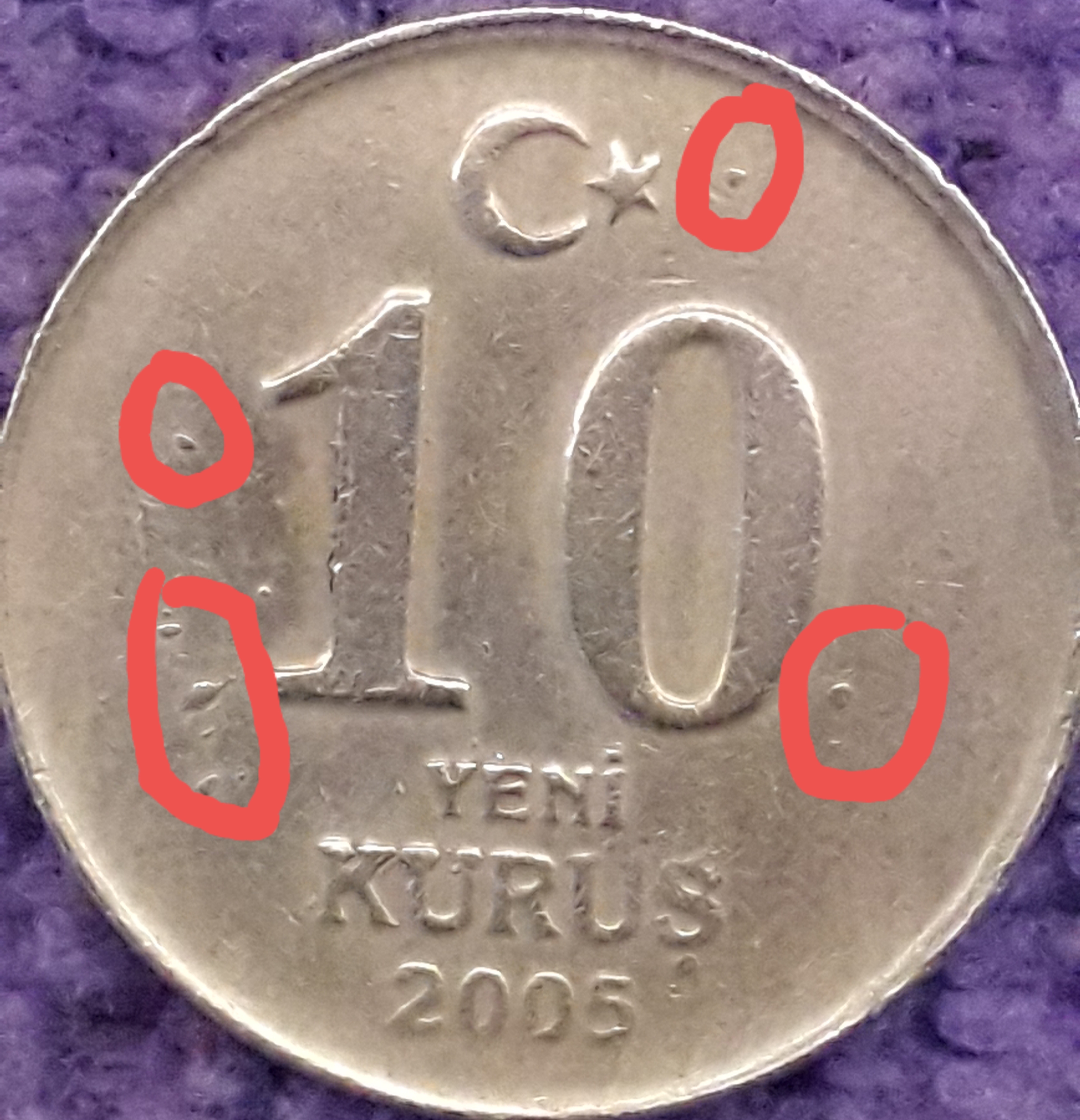 10 Yeni Kuruş (Arka Yüzünde Nokta Şeklinde Çapak) 2005 Arka Yüz