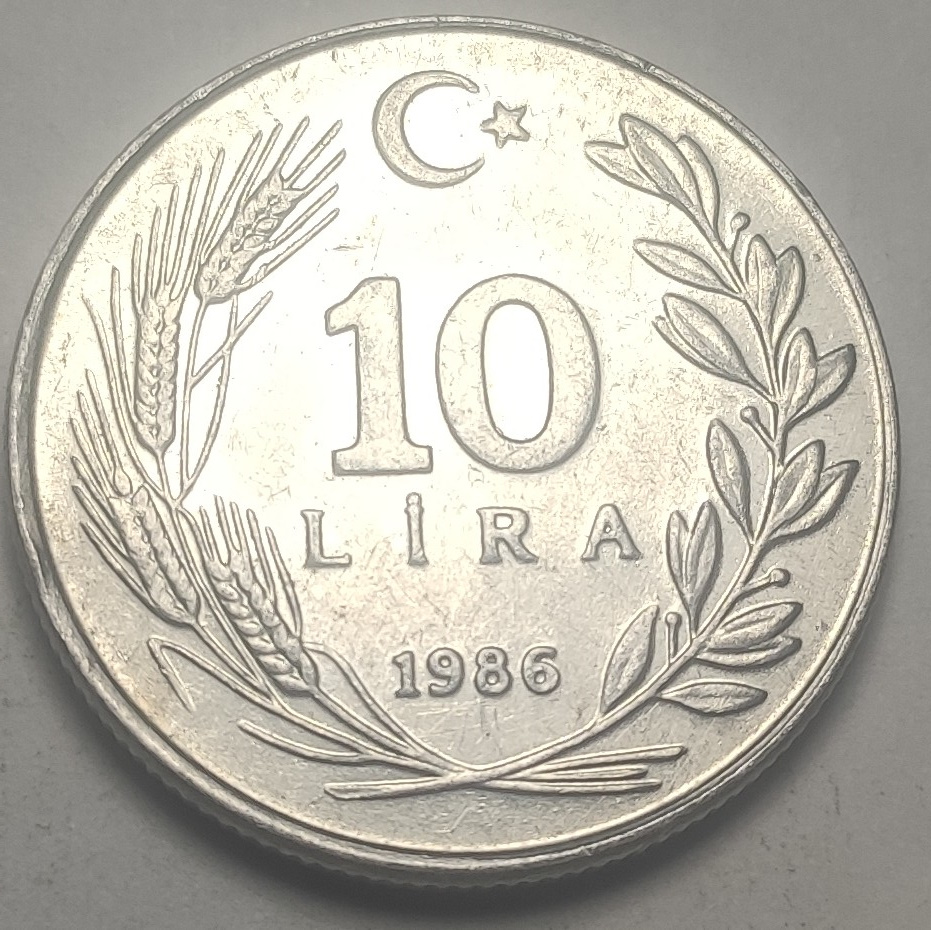 10 Lira 1986 Arka Yüz