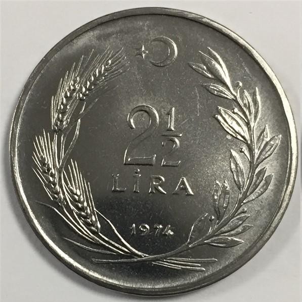 2 1/2 Lira 1974 Ön Yüz