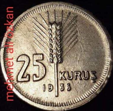 25 Kuruş (Hayalet Baskı) 1935 Arka Yüz