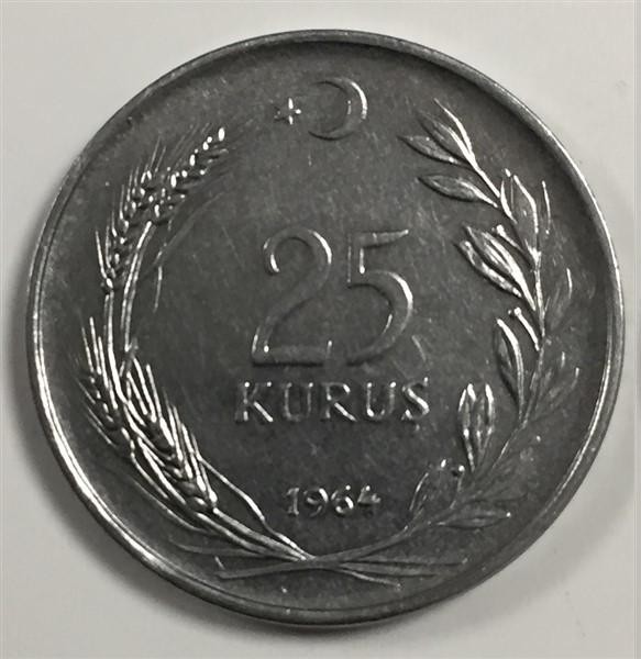 25 kuruş 1964 Ön Yüz