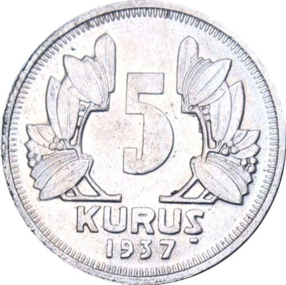 5 Kuruş 1937 Arka Yüz