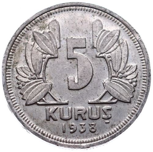 5 Kuruş 1938 Ön Yüz