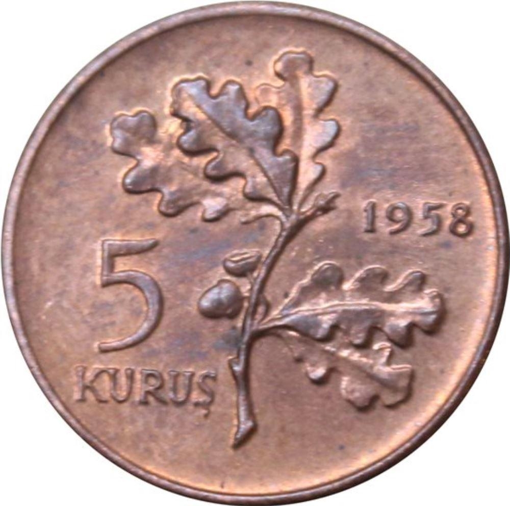 5 Kuruş 1958 Arka Yüz