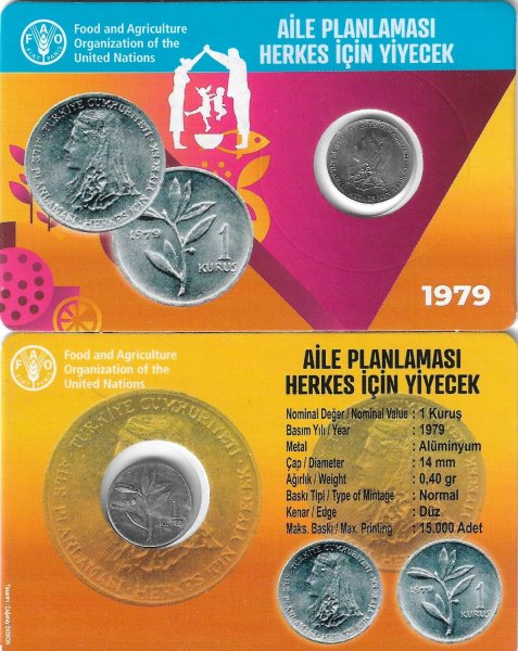 1979 Yılı FAO Aile Planlaması Herkes İçin Yiyecek 1 Kuruş Özel Kitinde