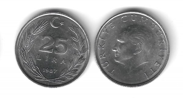 1987 Yılı Alüminyum Tedavül 25 Lira ÇİL