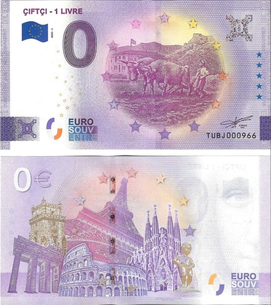 Türkiye Hatıra 0 Euro Çiftçi 1 Livre Kağıt Para ÇİL (Unc) Koleksiyon Para