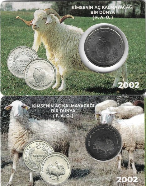 2002 F.A.O. Kimsenin Aç Kalmayacağı Bir Dünya 750-500 Bin Lira Hatıra Paraları Özel Kitlerinde ÇİL