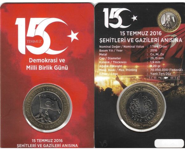 2016 YILI 15 TEMMUZ DEMOKRASİ VE MİLLİ BİRLİK GÜNÜ 1 TÜRK LİRASI ÖZEL KİTİYLE
