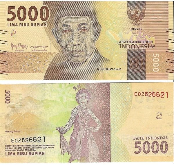 ENDONEZYA 2016 YILI 5000 RUPİAH YABANCI KAĞIT PARA ÇİL (UNC) KOLEKSİYON PARA