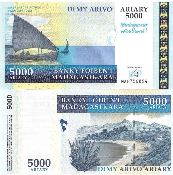 MADAGASKAR HATIRA 5000 ARİARY YABANCI KAĞIT PARA ÇİL (UNC) KOLEKSİYON PARA