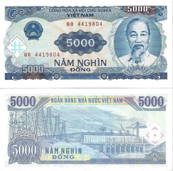 VİETNAM 1991 YILI 5000 DONG YABANCI KAĞIT PARA ÇİL (UNC) KOLEKSİYON PARA
