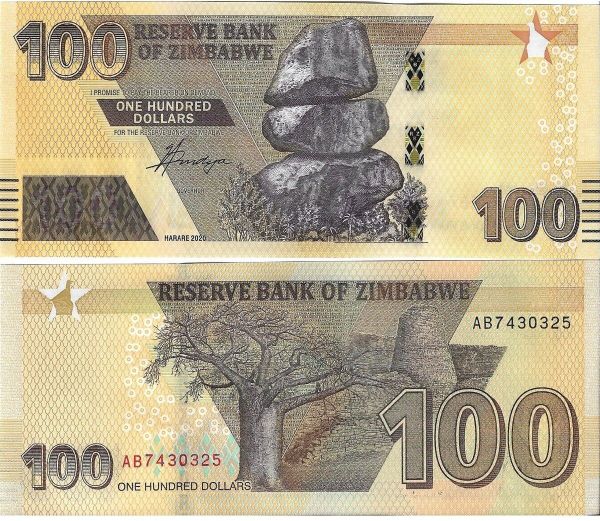 ZİMBABWE 2020 YILI 100 DOLAR YABANCI KAĞIT PARA ÇİL (UNC) KOLEKSİYON PARA