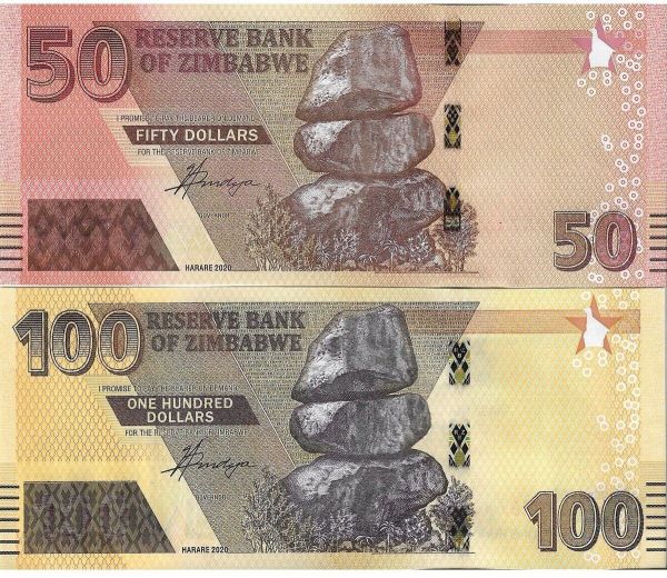 ZİMBABWE 2020 YILI 50 VE 100 DOLAR YABANCI KAĞIT PARA ÇİL (UNC) KOLEKSİYON PARA