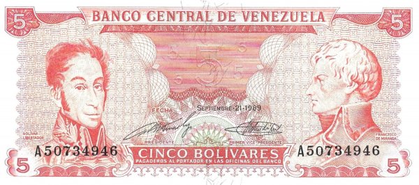 1989 yılı venezuela 5 Bolivares Çil Kondüsyon