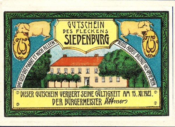 1921 Yılı Almanya 75 Pfening NOTGELL  Çil Kondüsyon