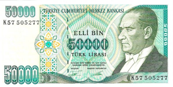 7. Emisyon 2. Tertip K57 Seri 50.000 TürkLirası  Çil Kondüsyon