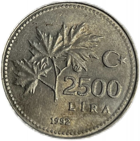1992 TÜRKİYE CUMHURİYETİ 2500 LİRA ÇA+
