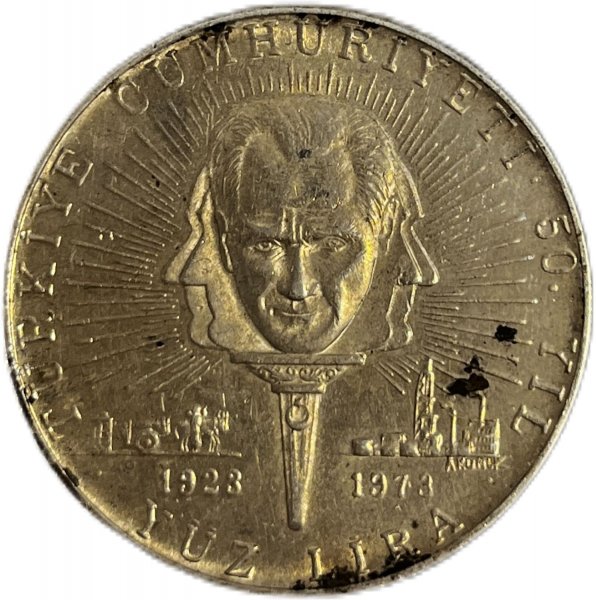 1973 TC YÜZ LİRA GÜMÜŞ ÇA+