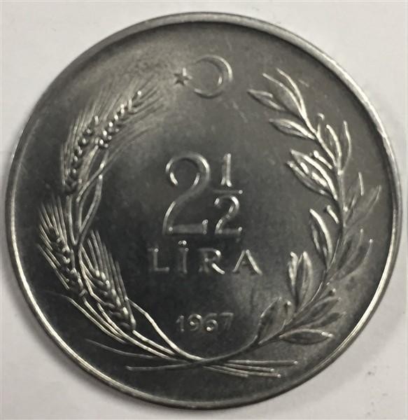 2 1/2 Lira 1967 Arka Yüz