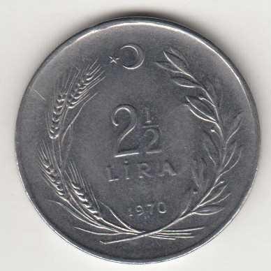 2 1/2 Lira 1970 Arka Yüz