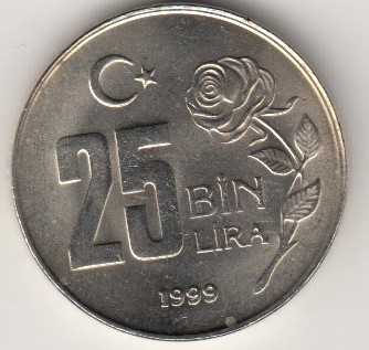 25 Bin Lira 1999 Ön Yüz