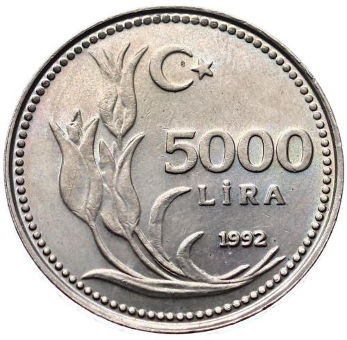 5000 Lira 1992 Arka Yüz